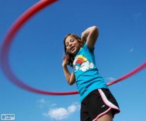 yapboz hula çember, belinde hula hoop iplik ile Kız oynama
